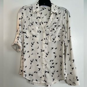 Express Portofino Convertible Sleeve Top Bird Print XS